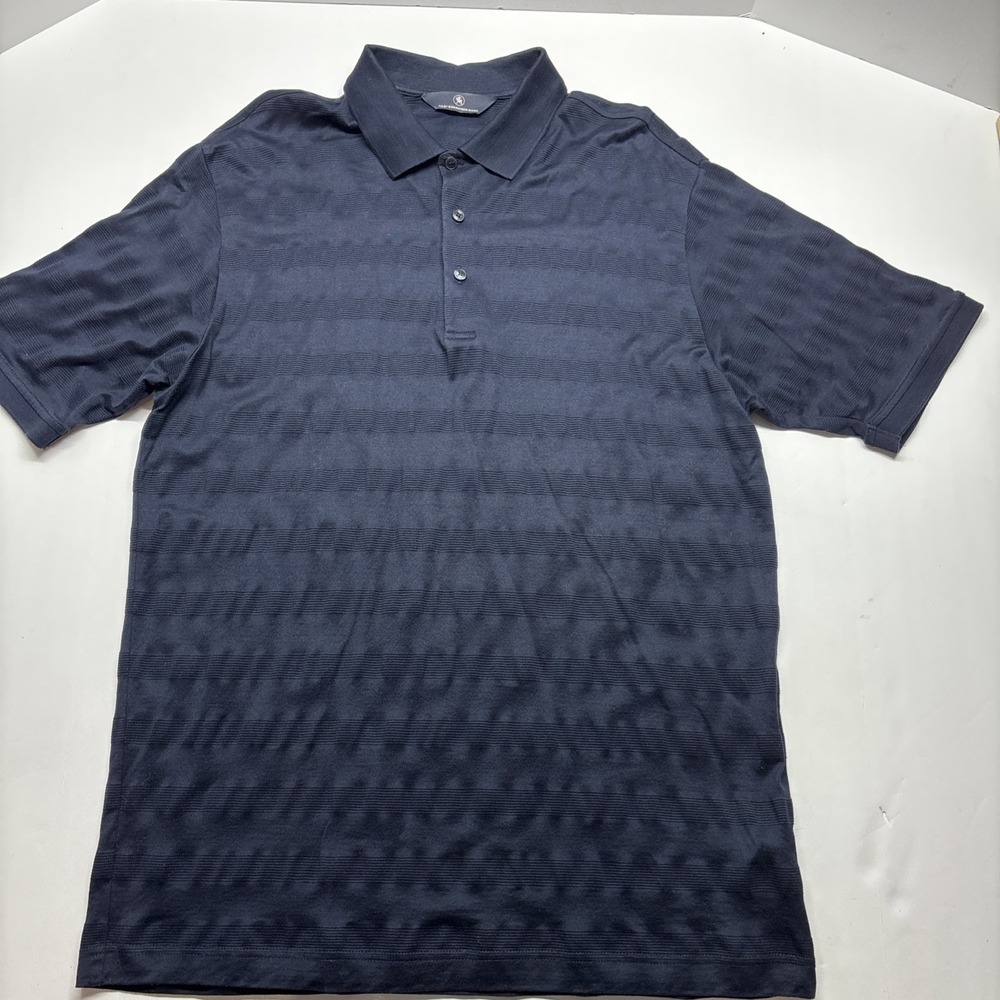 Hart Schaffner Golf Men's Polo Shirt L Navy ‎ Blue Stripped Short Sleeve